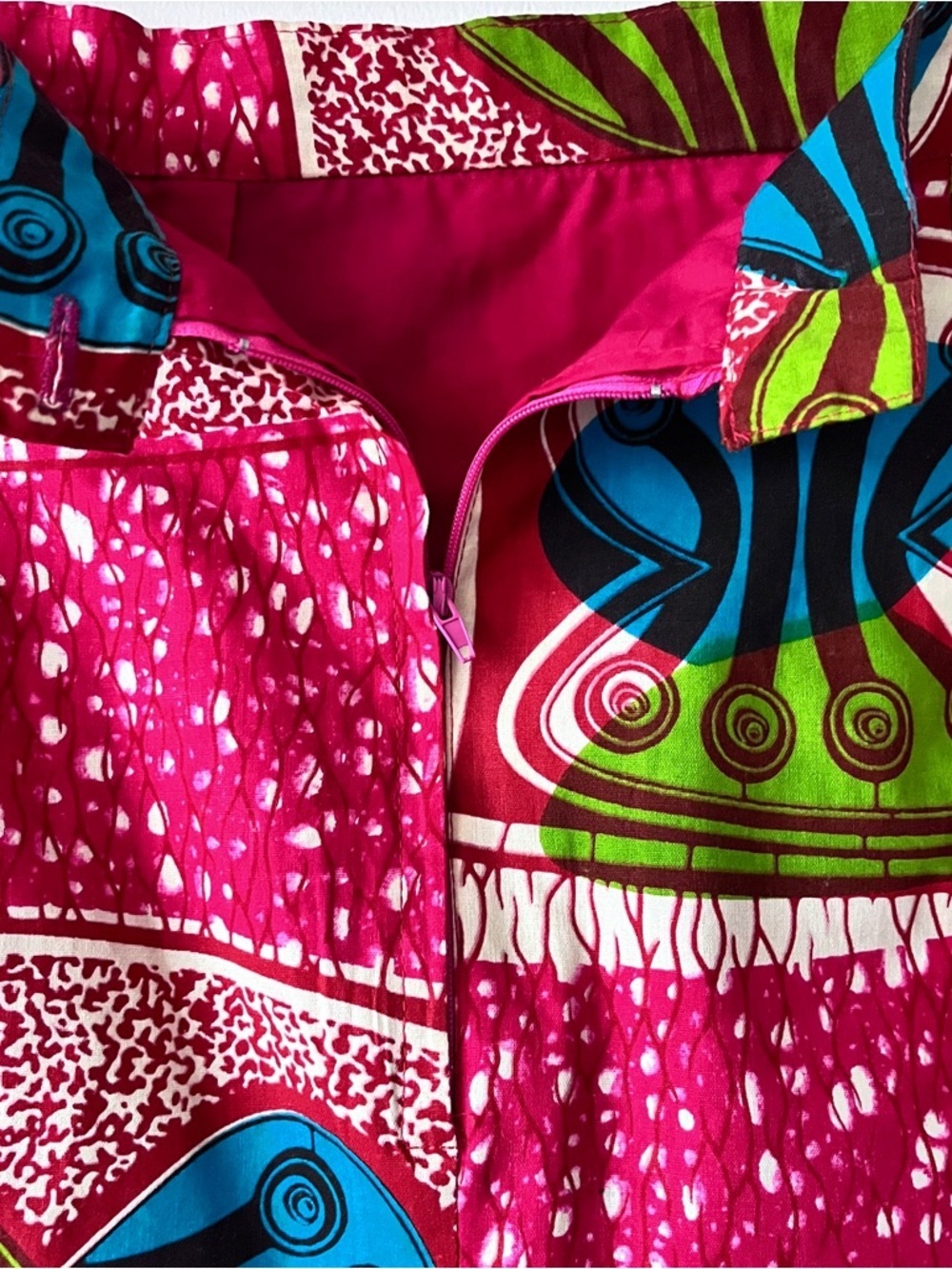 Handmade Bold African Ankara Fuchsia Print Cotton Pencil Trumpet Midi Skirt L/XL - Picture 6 of 6
